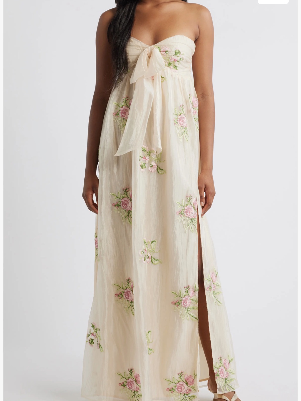 Lulu's Cream Strapless Floral Embroidered Maxi Dress
